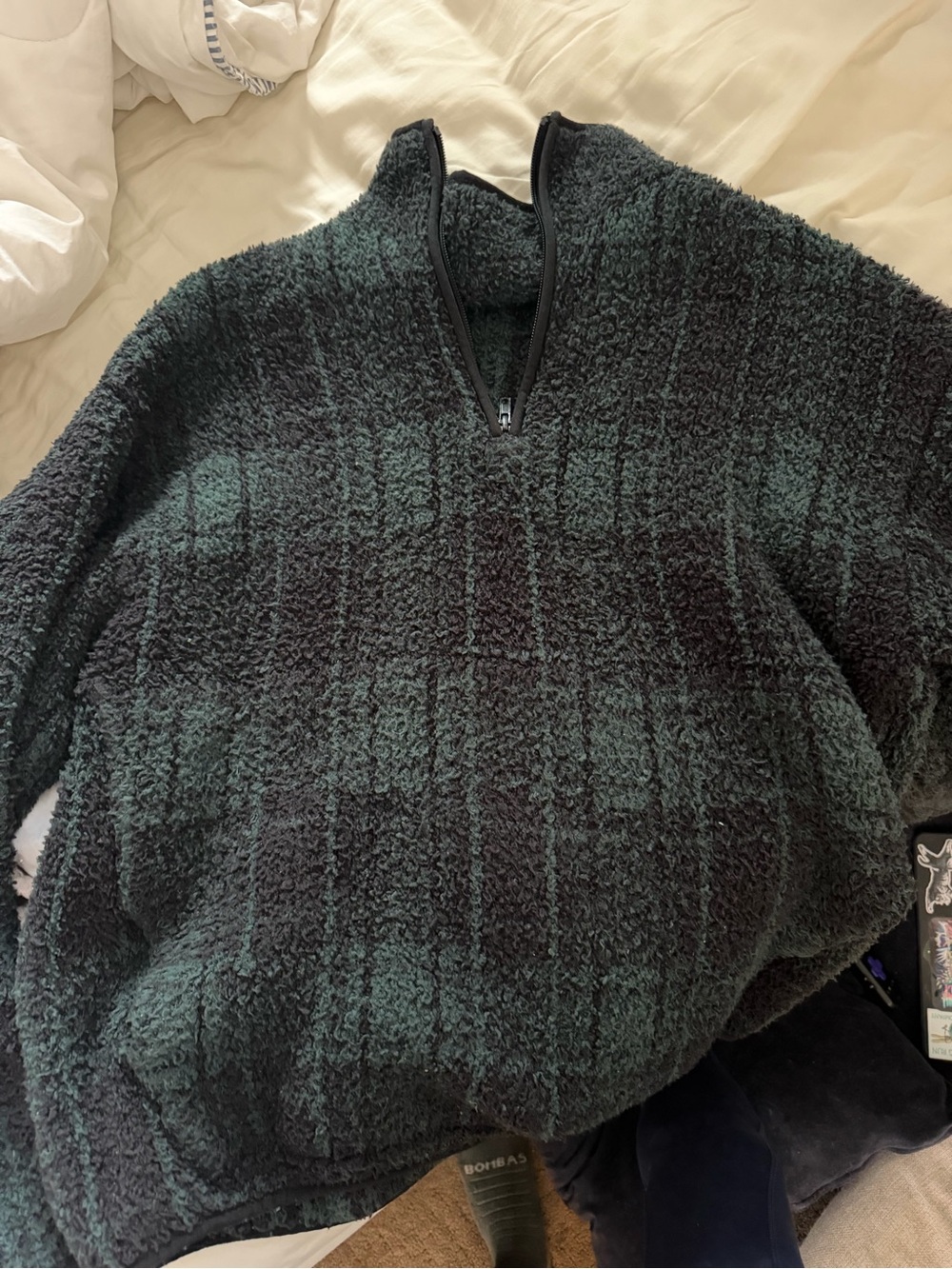 SKIMS plaid Sherpa Quarter-Zip Pullover